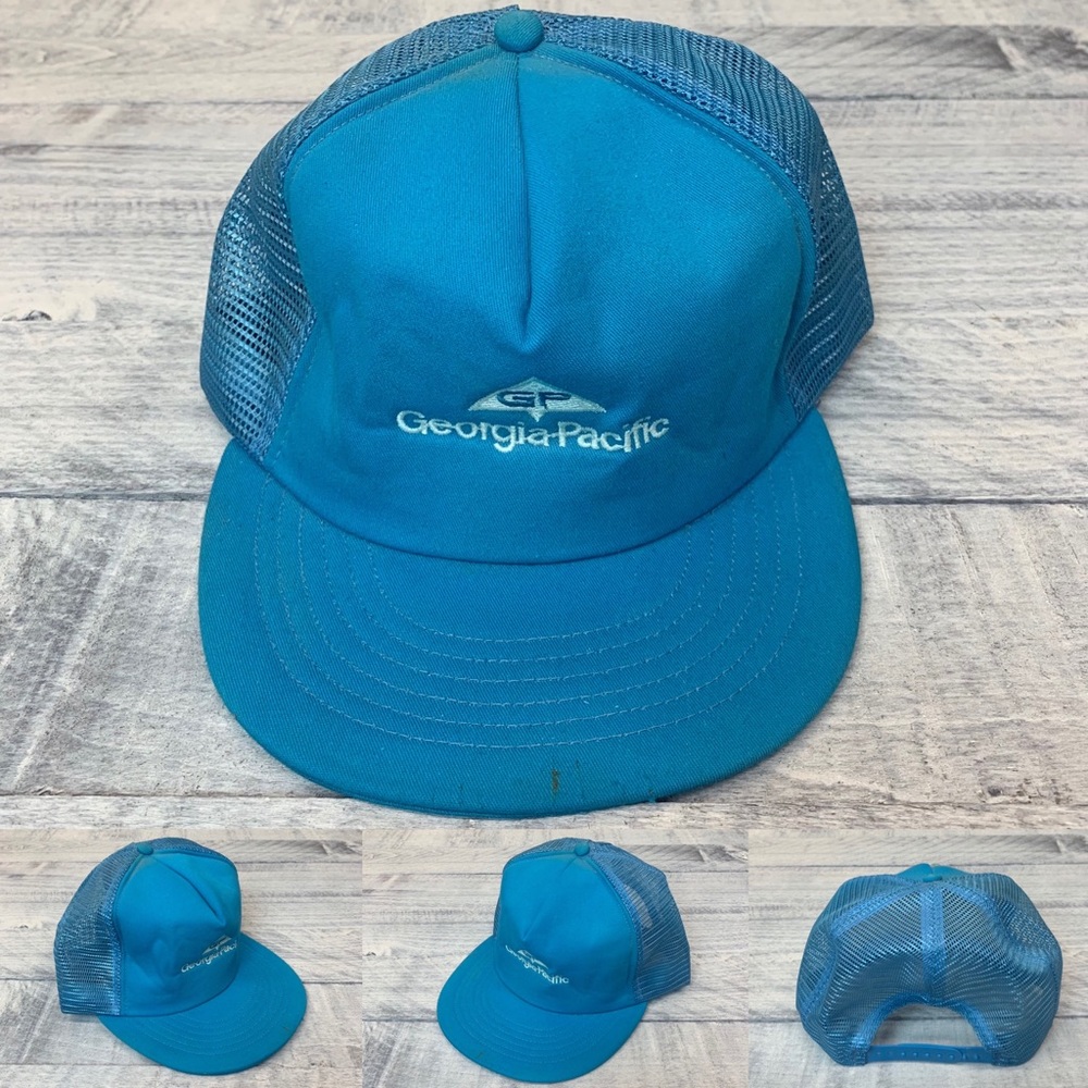 Vintage 80s 90s Georgia Pacific Blue Trucker Hat